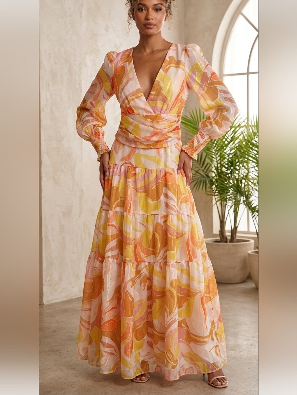 New Gingham & Heels Printed Tieres Maxi Dress Size 12 US